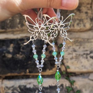 Statement Glasses Chain with Butterfly - Green Eyewear Accessory - Fairycore glasses chain - Fantasy glasses chain