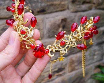 Red elven tiara, Fiery Elf crown, Fairy Costume Circlet, Fantasy Wedding Headpiece