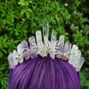 HEDI Light amethyst and clear quartz crystal quartz tiara crown, boho wedding festival witchy elven fairy bohemian princess tiara crown