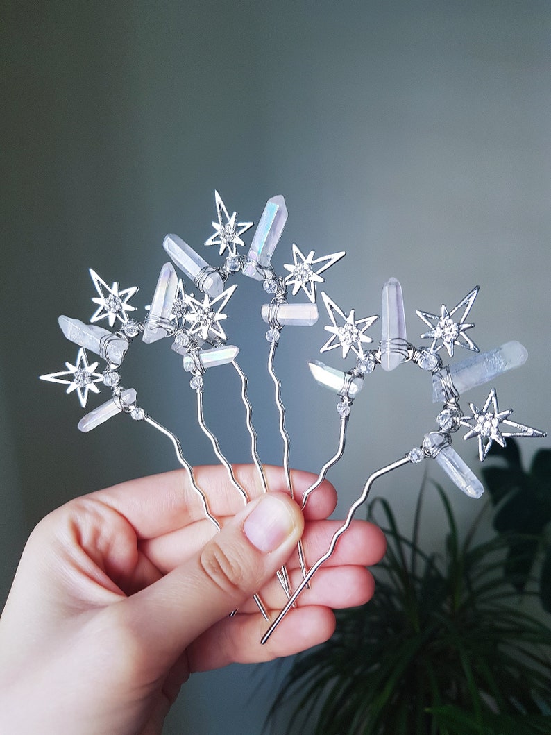 White Aura Quartz Crystal Hair Pin Witchy Mermaid Boho Etsy