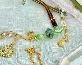 Green Celestial Glasses Chain, Crystal Eyeglass Holder  display picture 2