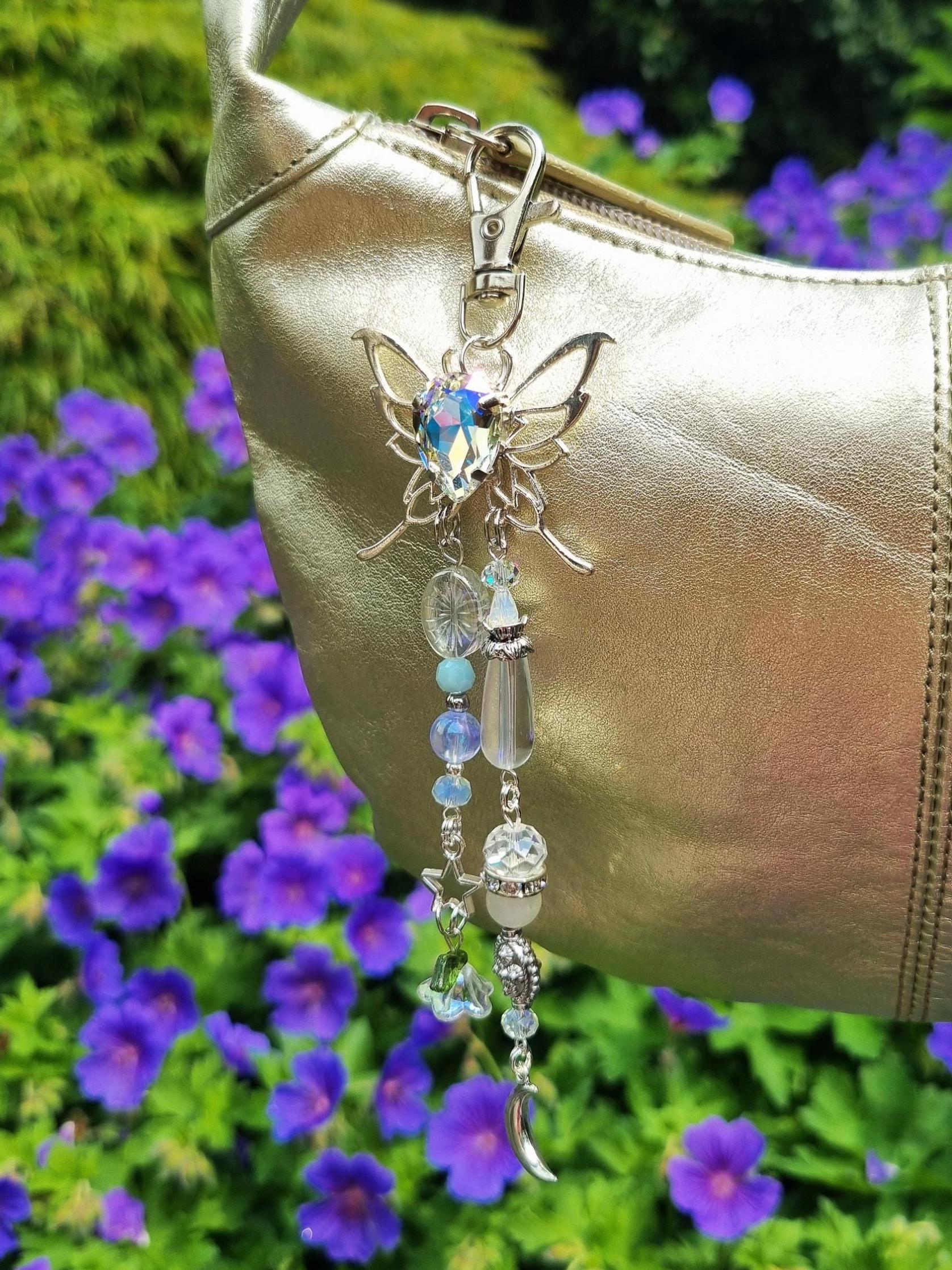 Shimmering AB Butterfly Bag charm - Unique Fairycore Key Chain - Pastelgoth Purse Charm - Cute Bag Accessories - Y2K kawaii keychain