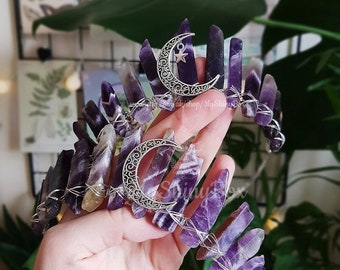 Amethyst witchy crystal quartz crown, crystal hair accessories, wedding prom bridesmaid crystal tiara, fantasy fairy elven festival jewelry