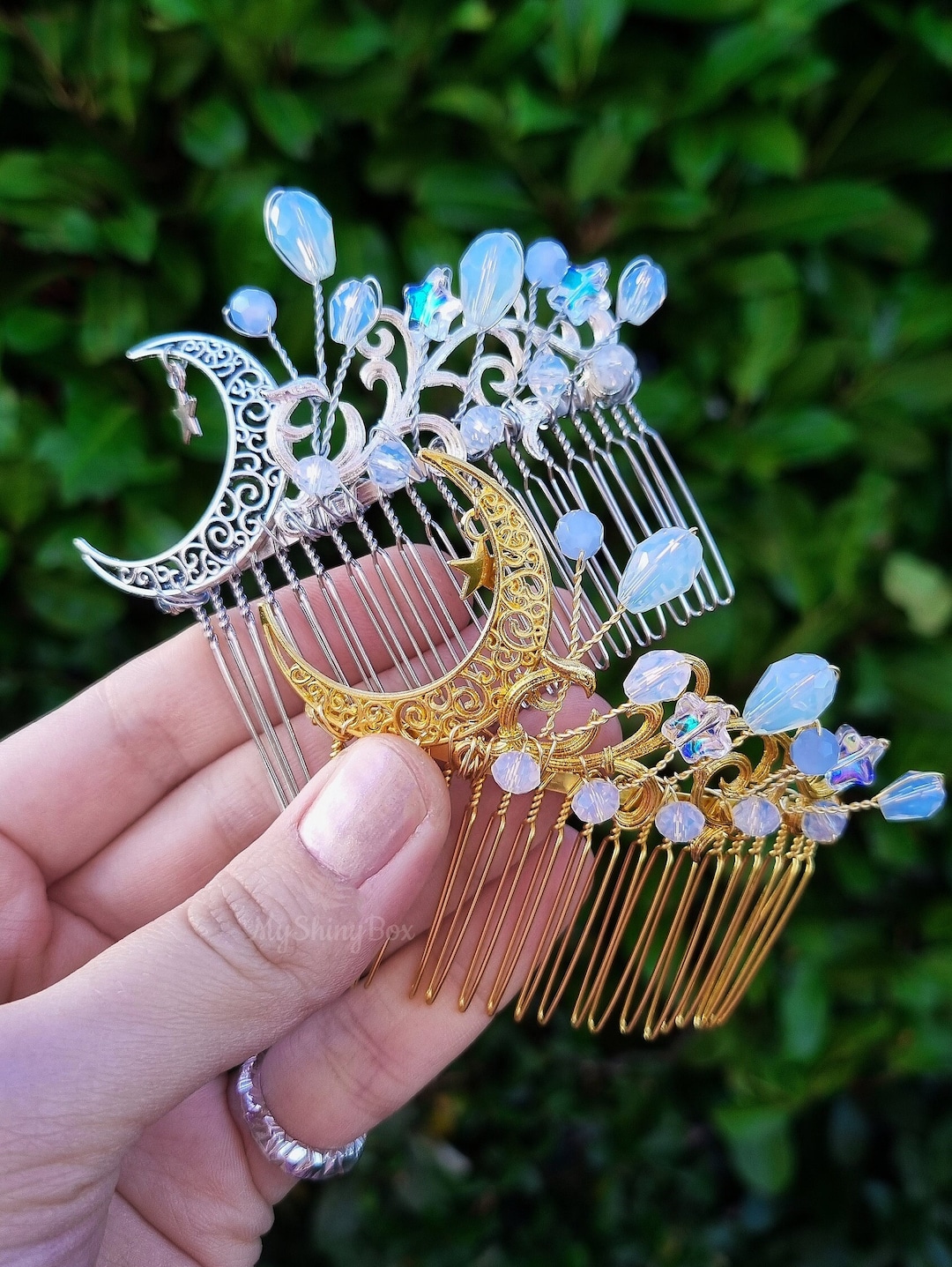 Crescent Moon Crystal Hair Comb, Fairy Wedding Hair  display picture 1