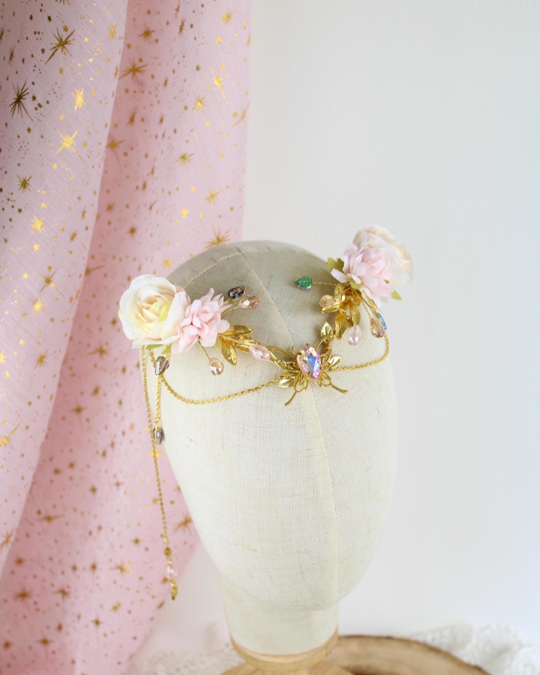 Pink Flower Elf Crown Handmade Woodland Fairy Headpiece for Women Girls Amazon.com: MOSTORY Pink Elf Flower Crown - Handmade Fairy  main image 2