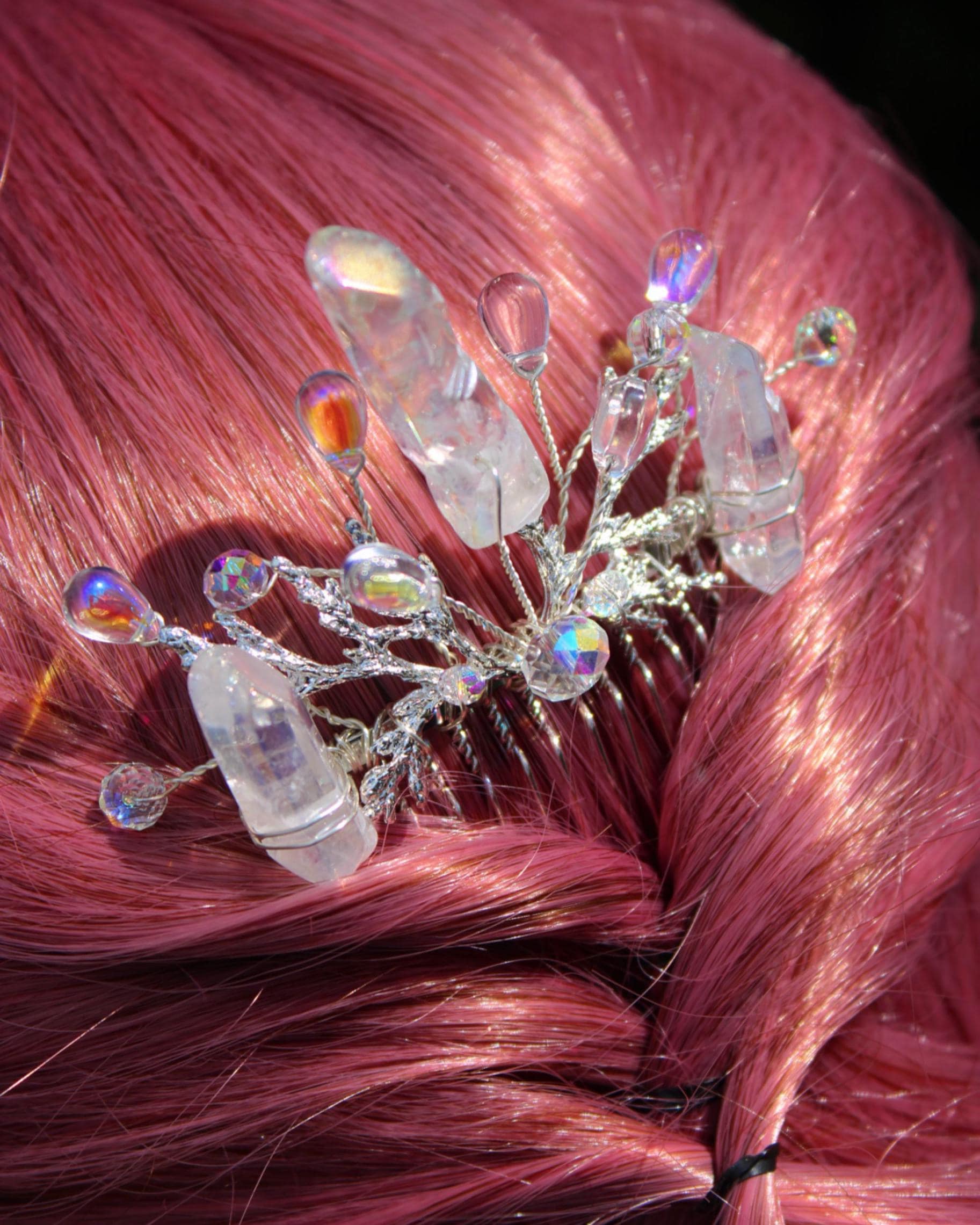 Aura Quartz Crystal Hair Comb – Fairy Wedding Hairpiece  display picture 1