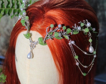 Peridot Pearl Woodland Bridal Tiara, Green Elven Wedding Headpiece, Forest  Fairy Crown