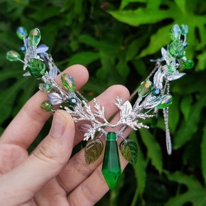 Green Leaf Charm Ear Cuff, No Piercing Dangle Earring, Elf