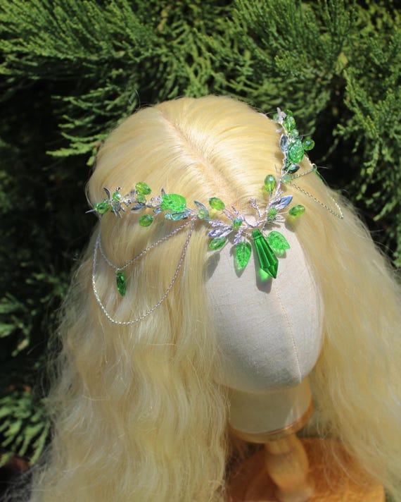 Green Elven Circlet, Silver Leaf Tiara, Woodland Fairy  display picture 3
