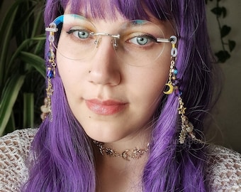 Gemstone eyeglass chain, handcrafted glasses chain, eyeglass chain fantasy, glasses chain goth, celestial glasses holder, witchy gifts