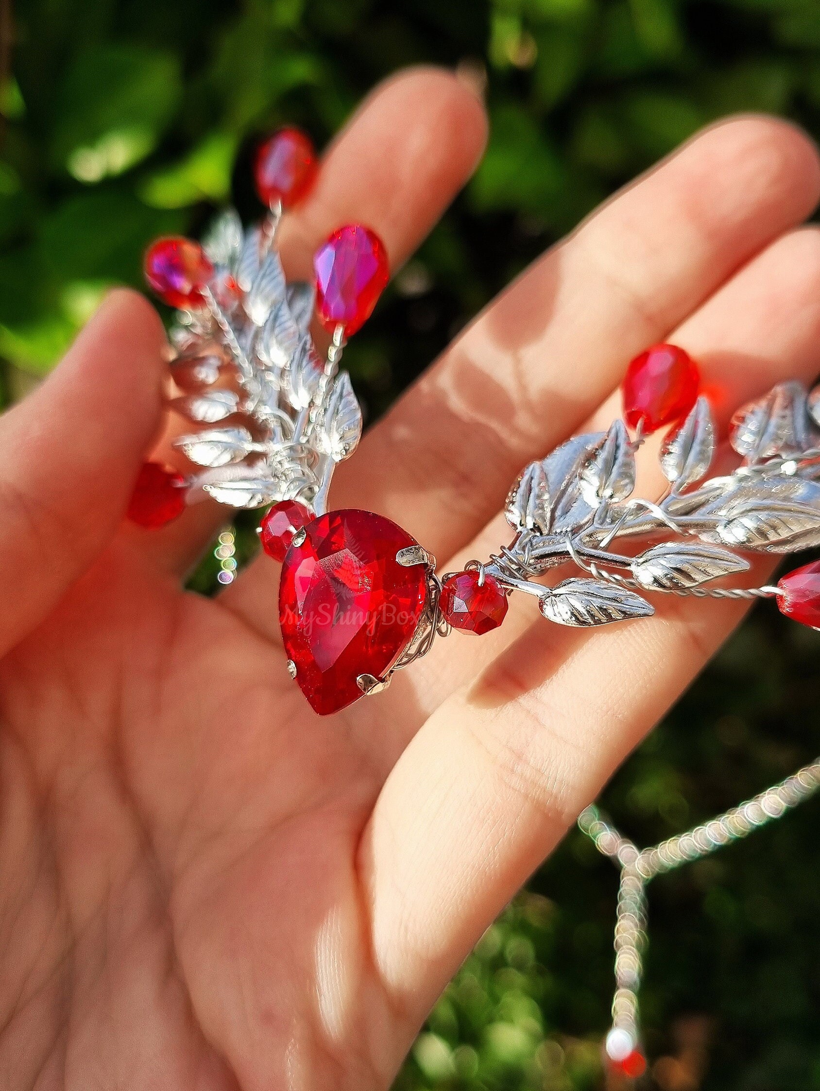 Red Fairy Headband Rhinestone Elf Headpiece for Women Renaissance Costume MOSTORY Elf Headpiece with Butterflies Fairy Green  main image 4