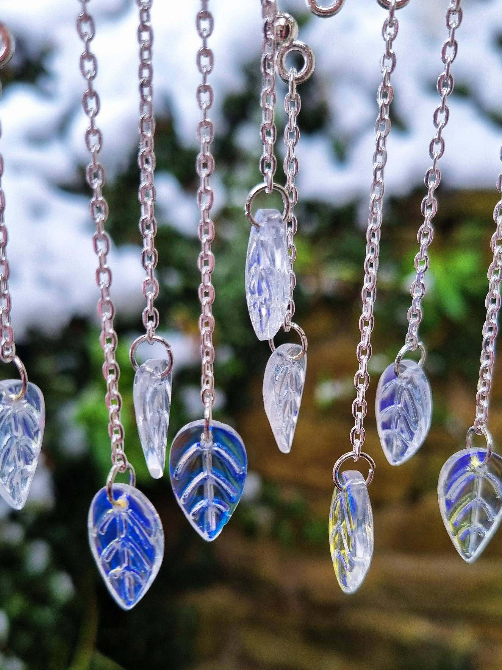 Iridescent Leaf Charm Ear Cuff, No Piercing Dangle Earring Iridescent Leaf Charm Ear Cuff, No Piercing Dangle Earring