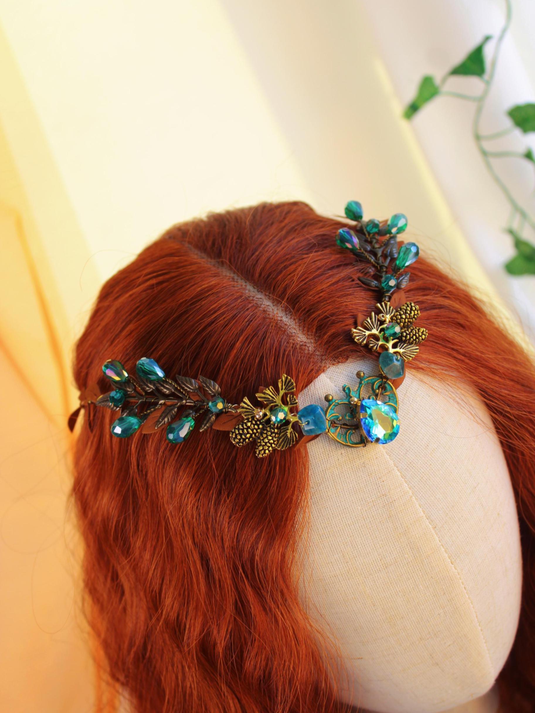 Elegant bronze  beaded Embellished Headband BRIDAL Gold Crystal Headband – Namjosh main image 2