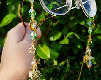 Green Celestial Glasses Chain, Crystal Eyeglass Holder  display picture 1