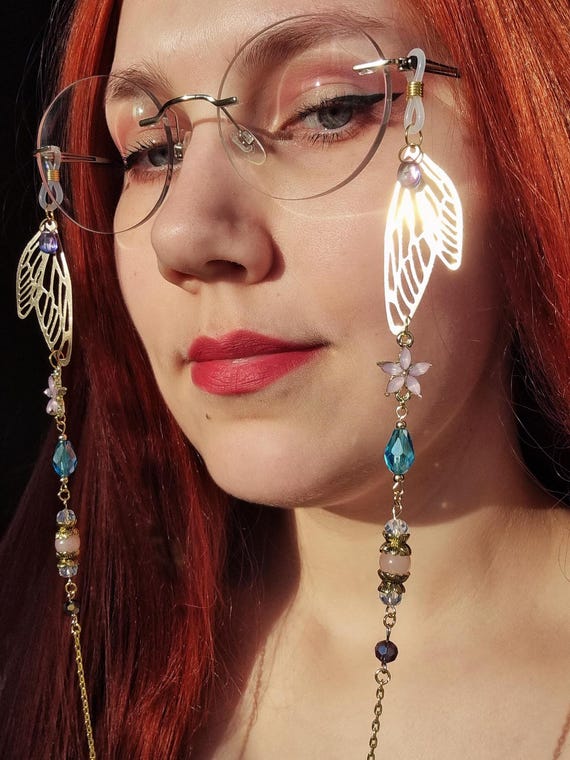 Fairy Wing Pastel Glasses Chain, Floral Eyeglass Holder, Magical