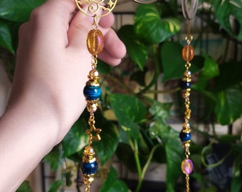 Blue and Gold Gemstone Glasses Chain, Handcrafted Glasses