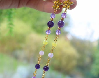 Cadena para gafas Princess Floral, correa para gafas Gold Purple Fantasy, gafas Amethyst Fairy