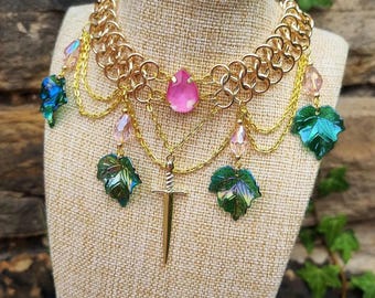 Ivy Pink Rhinestone Chainmail Choker, Fairy Warrior Chainmail