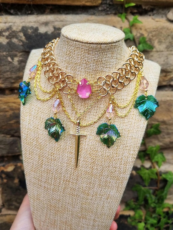 Ivy Pink Rhinestone Chainmail Choker, Fairy Warrior