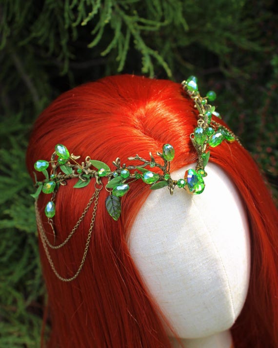 Bronze Green Elven Tiara, Druid Fairy Crown, Forest Elf Wedding Headpiece, Fantasy Woodland Circlet