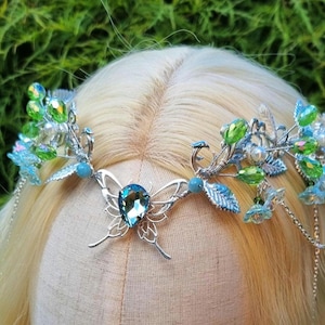 Bluebell Fairy tiara, Blue Elven crown, Romantic Elf Headpiece, Fairy Costume Circlet, Fantasy Wedding Crown