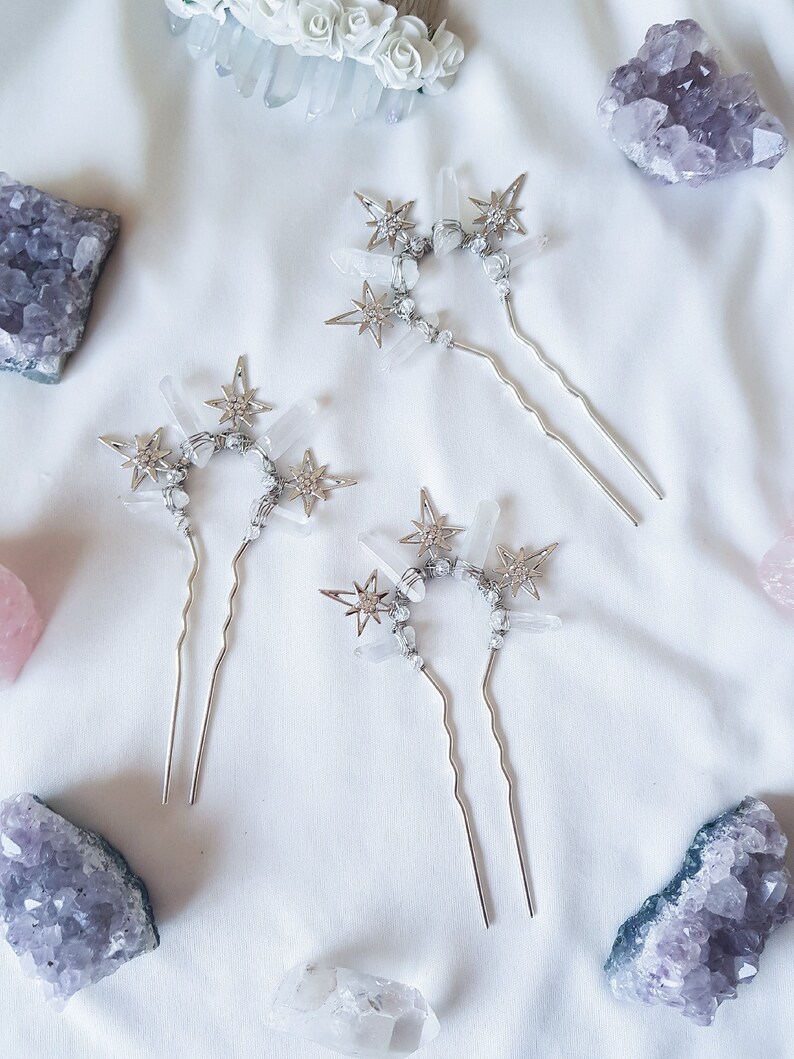 White Aura Quartz Crystal Hair Pin Witchy Mermaid Boho Etsy