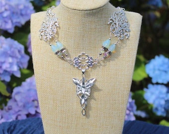 Silver Evenstar Elven Necklace, Blue Fantasy Elf Choker