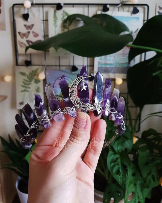 Amethyst Divine Feminine Sun Goddess Meditation Headpiece Moon Goddess Headpiece - set with Rainbow Moonstone or  main image 4