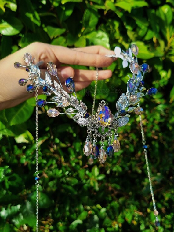 Silver Elven Tiara, Amethyst Fae Crown, Fairy Costume  display picture 2