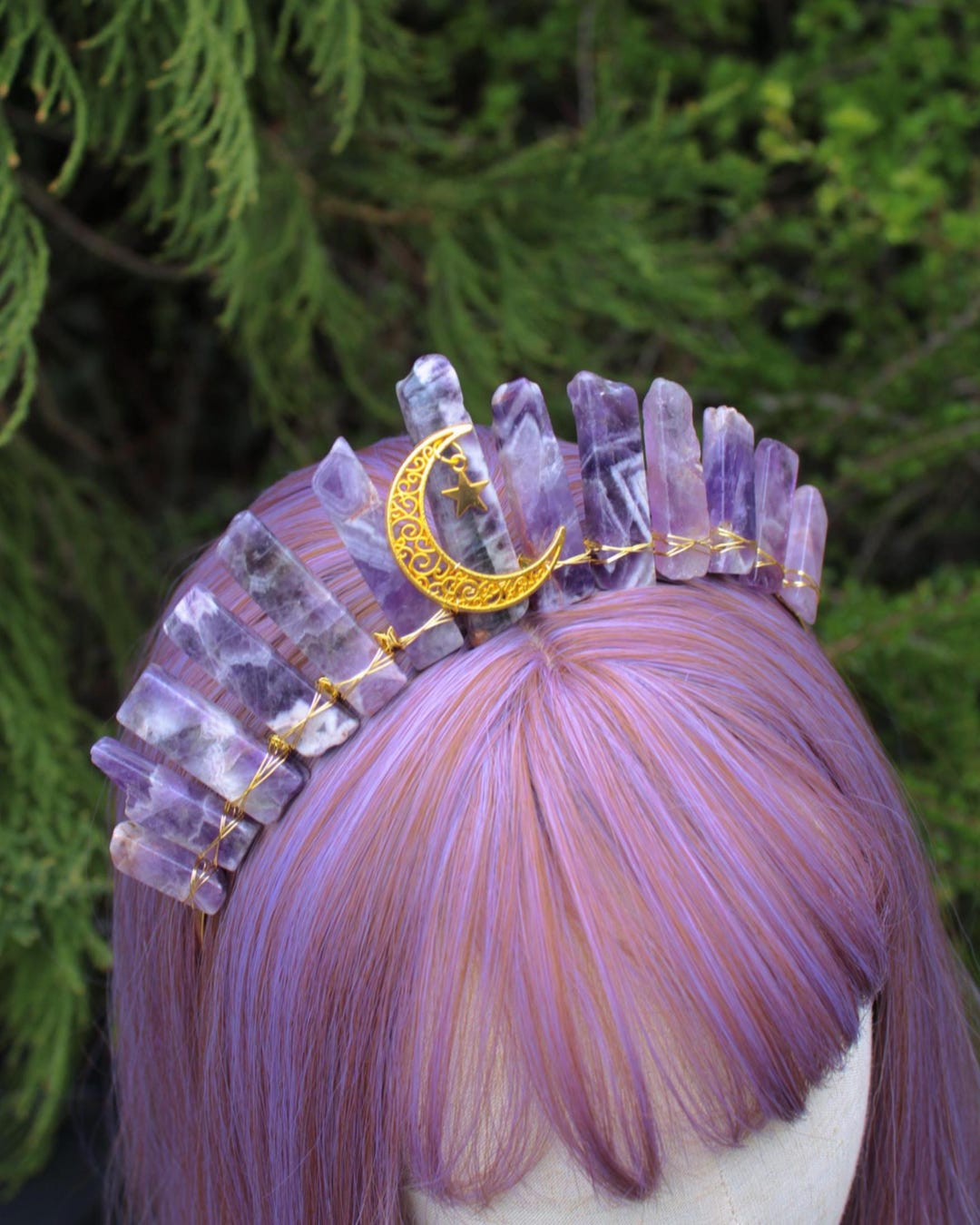 Amethyst Crystal Tiara, Witchy Wedding Crown, Gemstone Fairy  display picture 1