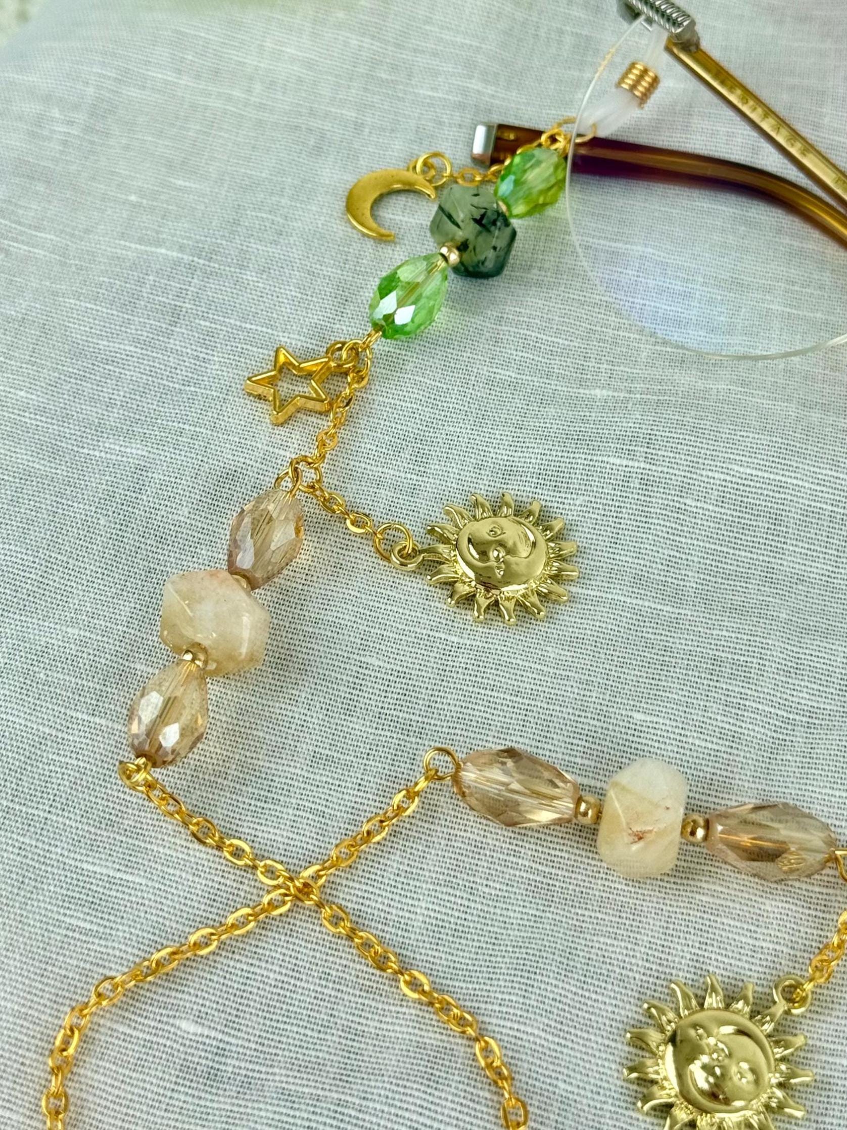 GOLD CURB CHAIN WITH EMERALD FACETED CRYSTAL EYEGLASS OR SUNGLASS HOLDER Mens Gold and Emerald Chain - Etsy main image 3