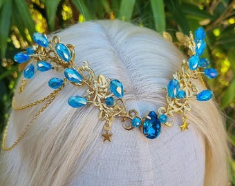 Blue Fairy Tiara, Celestial Elf Headpiece, Fantasy Wedding  display picture 2