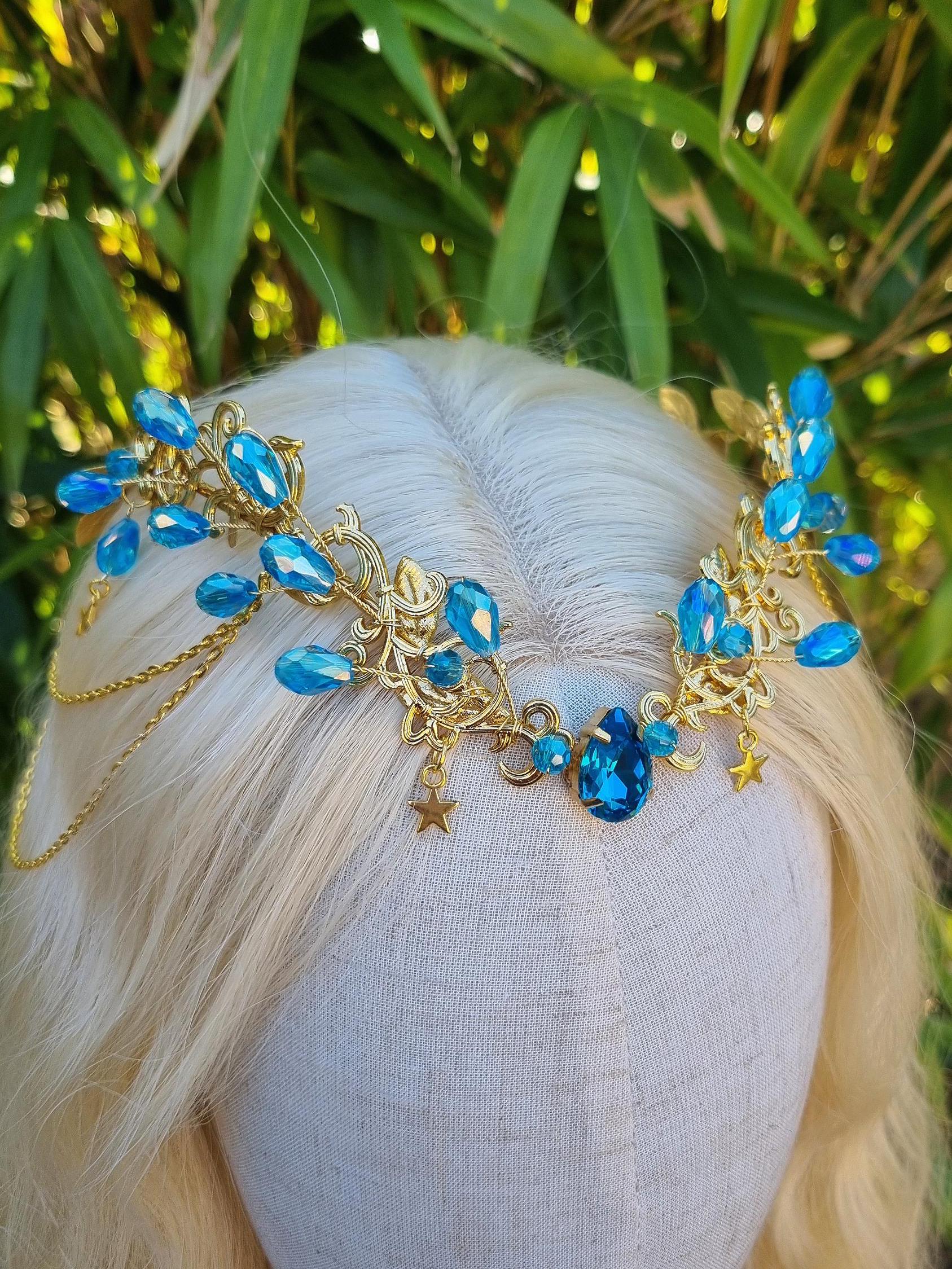 Blue Fairy Tiara, Celestial Elf Headpiece, Fantasy Wedding  display picture 2
