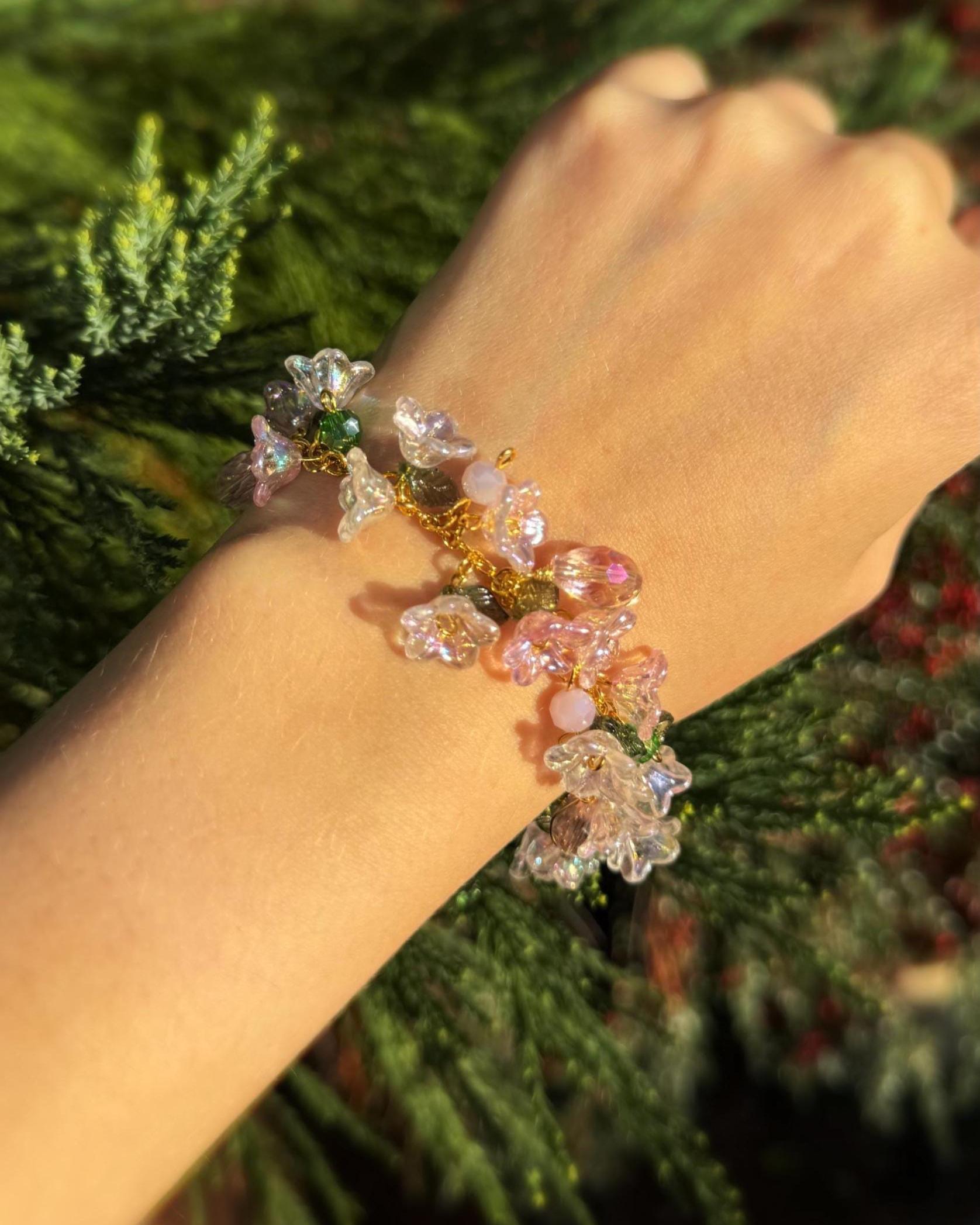 Pink Sakura Flower Bracelet, Cherry Blossom Fairycore Jewelry