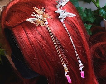 90s Butterfly Hair Clip with moving wings in Gold or Silver, y2k hair clip, Fairycore hair accessory, Kawaii hair clip, Quartz hair clip