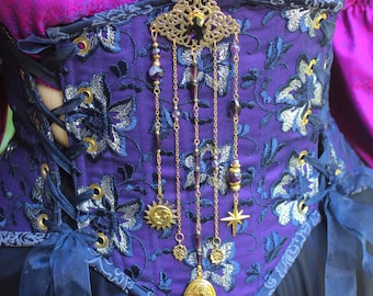 Amethyst Chatelaine Brooch, Purple Celestial Cloak Pin, Witchy Fantasy trinkets