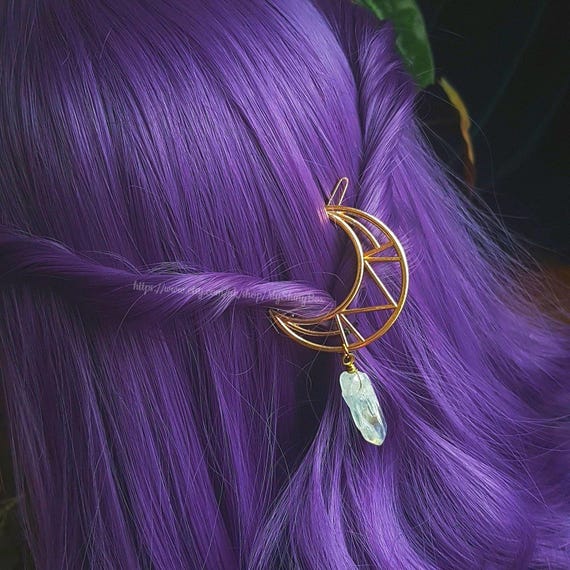 {aura moon} quartz crystal bohemian clip hair wrap Aura Quartz Moon Hair Comb – Crystal Hair Clip for Boho  main image 3