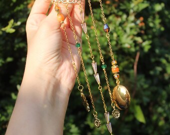 Autumn Fae Chatelaine Brooch, Elven Cloak Pin, Crystal Locket Fantasy accessory