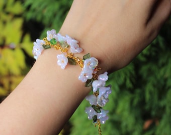 Lelietje-van-dalen-armband - Fairycore-bloemdessin, delicaat kralenaccessoire, Cottagecore bloemensieraden