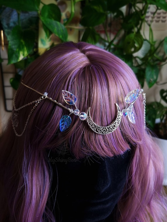 Crystal Star Crescent Tiara Hair Accessory - Silver Star White Quartz Crescent Moon Headband - Natural Stone  main image 2