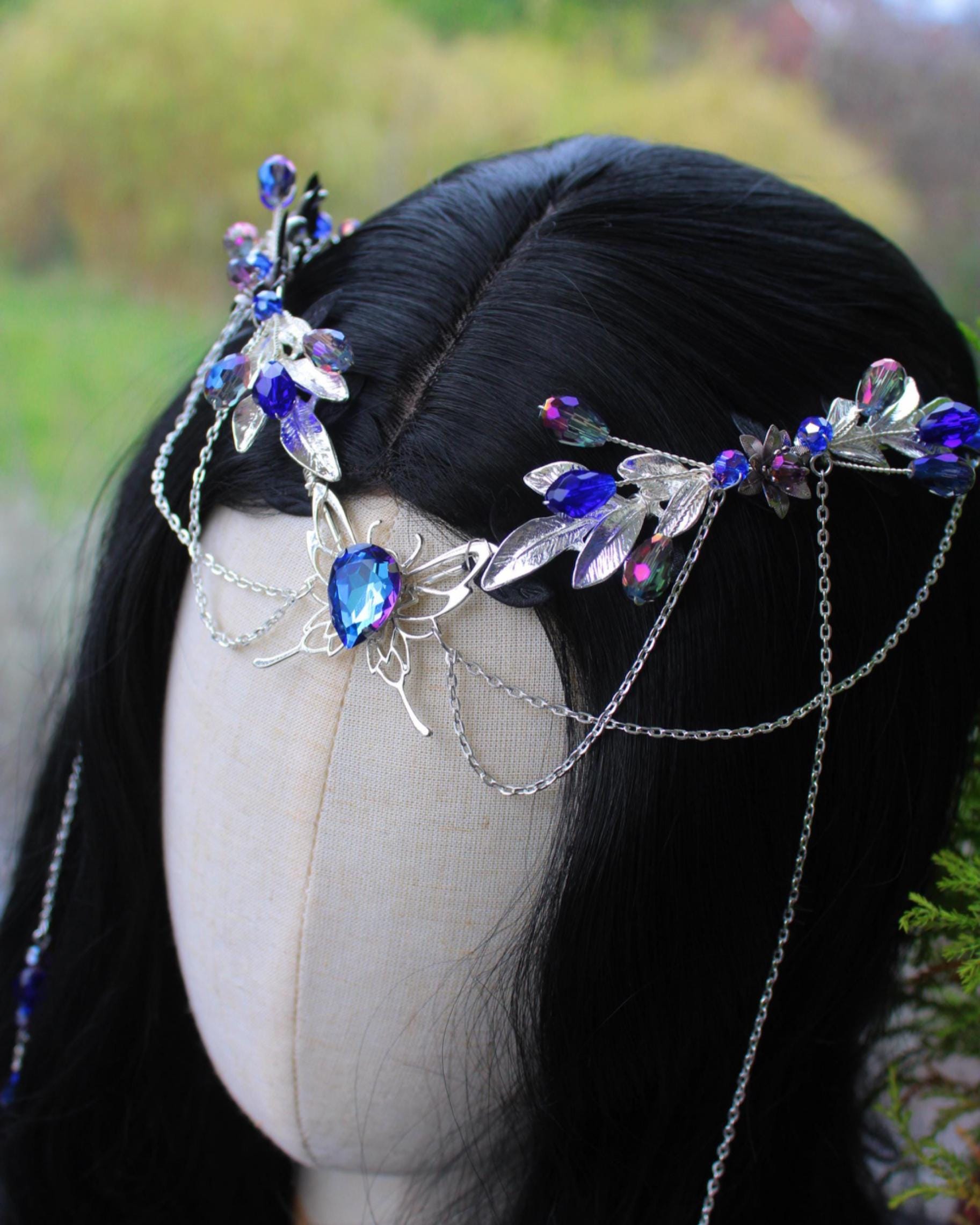 Elegant Blue Crystal Leaf Tiara Headpiece Amazon.com: Elegant Rhinestone Tiaras Crown for Women  main image 3