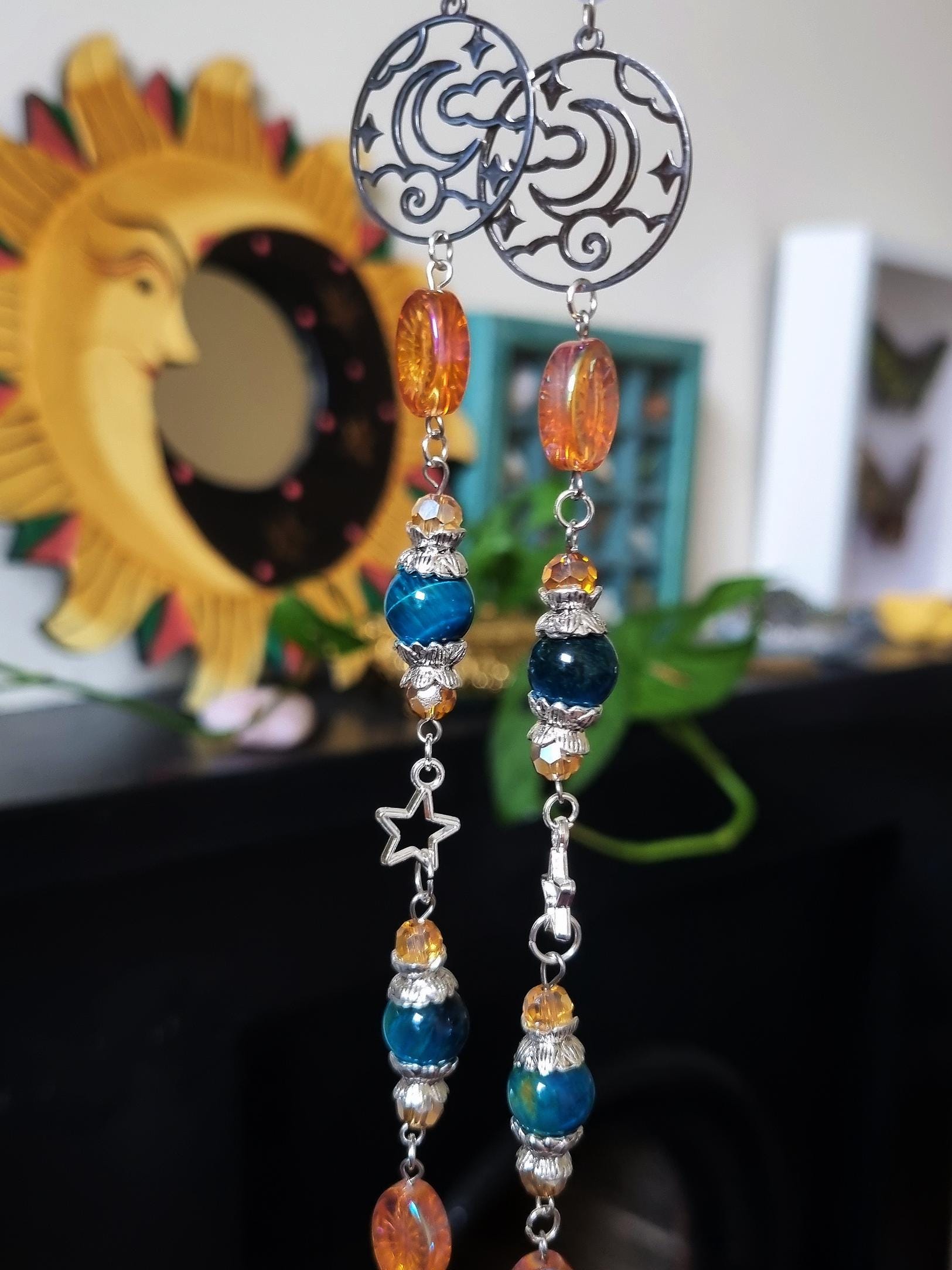 Blue and Gold Gemstone Glasses Chain, Handcrafted Glasses
