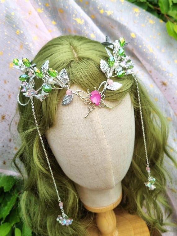 Floral Leaf Crystal Bride Wedding Fairy Rhinestone Tiara Green Crystal Fairy Tiara, Romantic Elven Circlet, Fantasy  main image 4