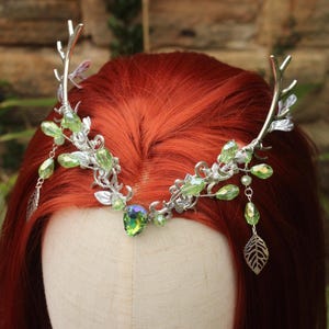 Green Deer fairy tiara - Elven Tiara - Elf Headpiece - Fantasy Wedding Crown - Forest Fantasy Crown