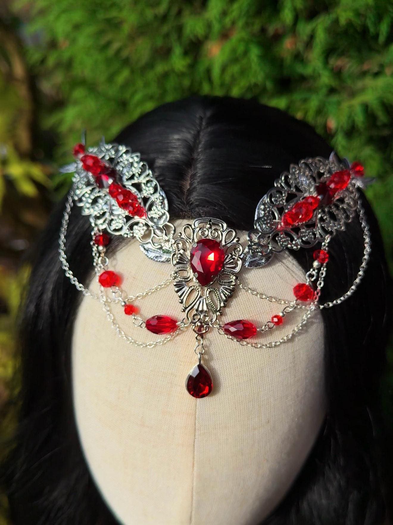 Red Crystal Tiara, Gothic Wedding Headpiece, Dark Queen Tiara, Cosplay Costume Red Crystal Tiara, Gothic Wedding Headpiece, Dark Queen  main image 3