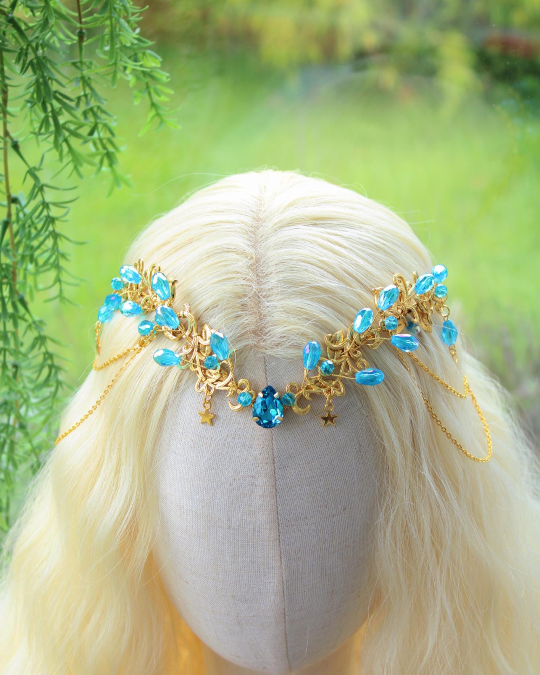 Elegant Blue Crystal Leaf Tiara Headpiece Amazon.com: Elegant Rhinestone Tiaras Crown for Women  main image 2