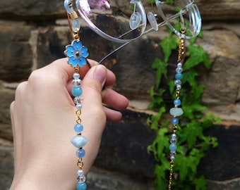 Forget Me Not Glasses Chain With Aquamarine Beads, Blue Flower