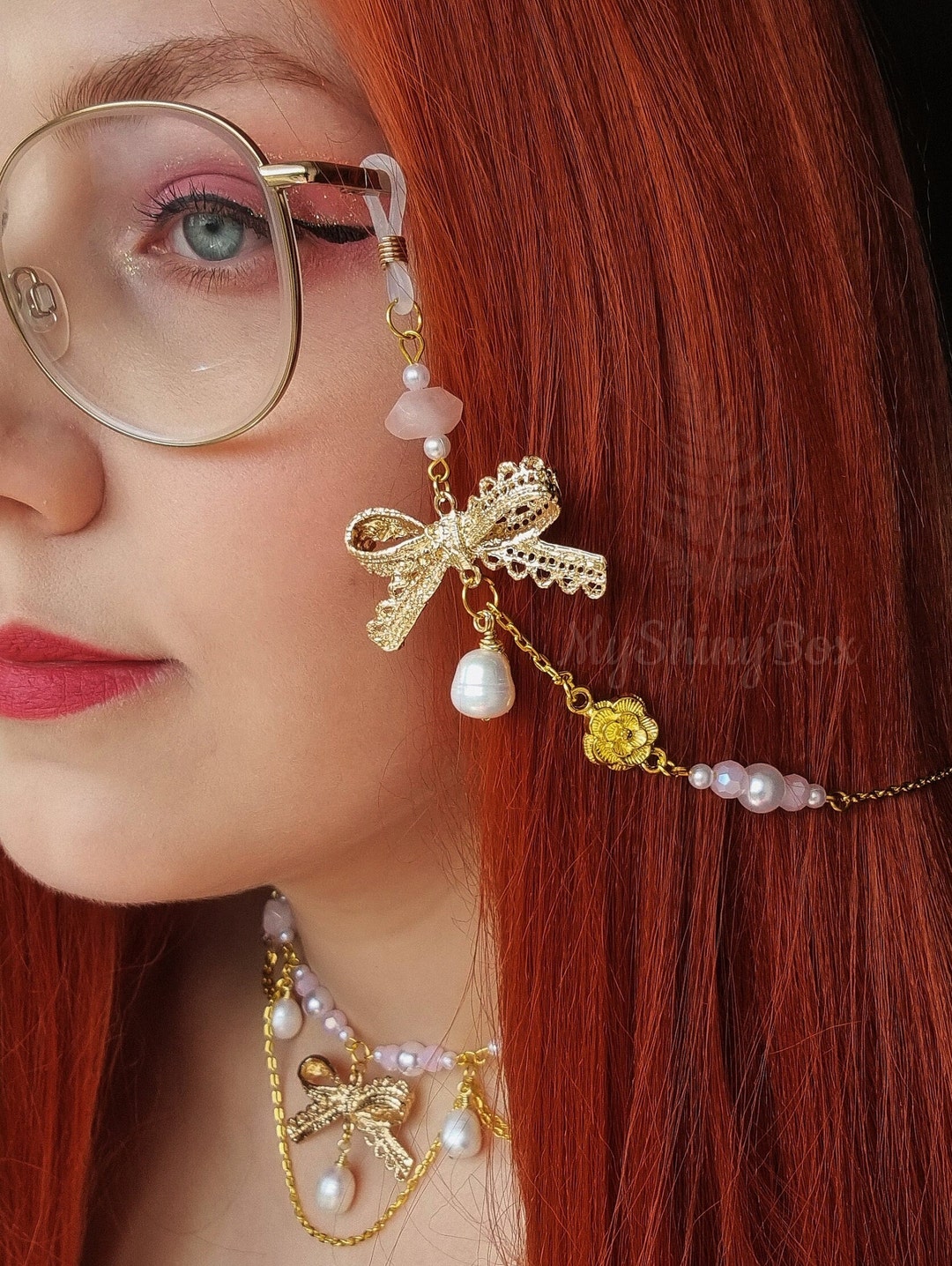【HYERES LOR】22FW★ Baroque Pearl Necklace (Glasses Chain)S Baroque Layered Pearl Chain Tassel Choker Necklace