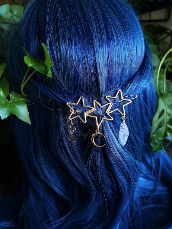 TRIPLE STAR Quartz Hair Clip, Crystal Witchy Hair Pin 