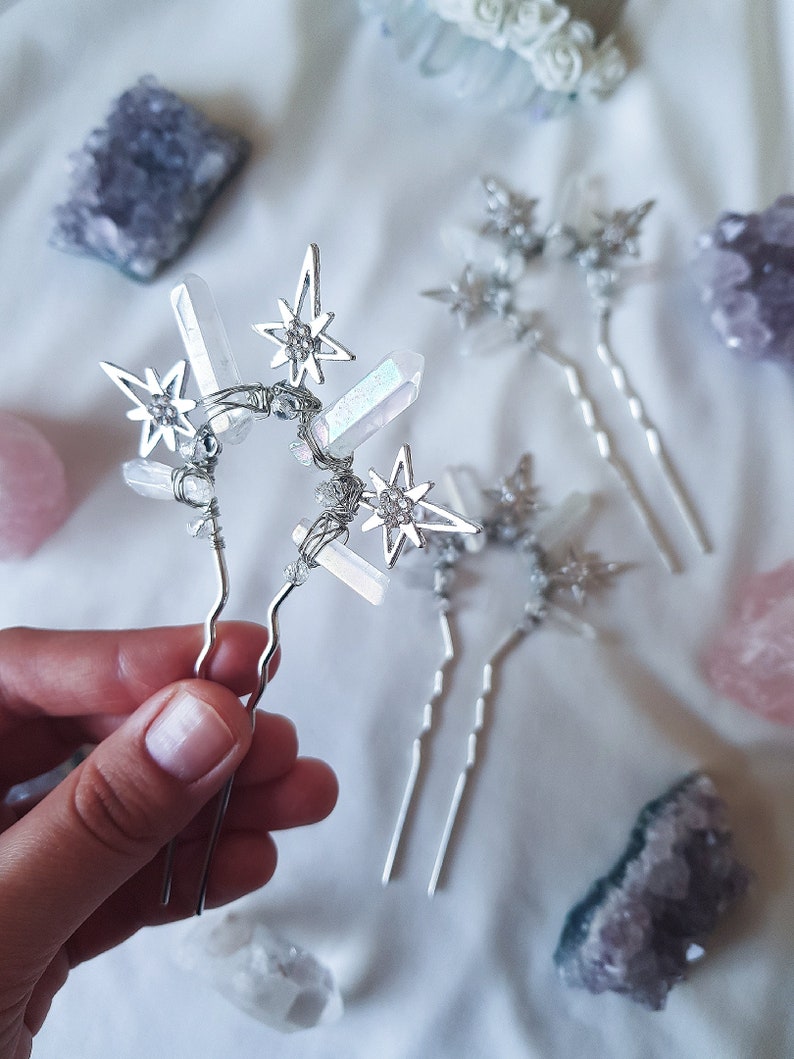 White Aura Quartz Crystal Hair Pin Witchy Mermaid Boho Etsy